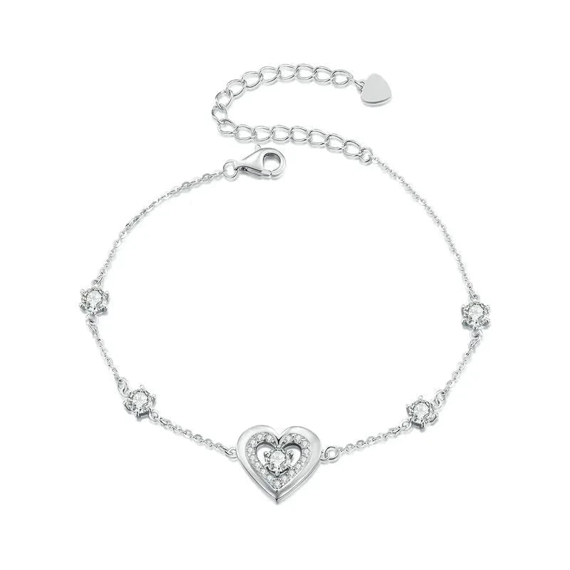 Wee Luxury Silver Bracelets Double Heart Adjustable Classic Chain Link Bracelets