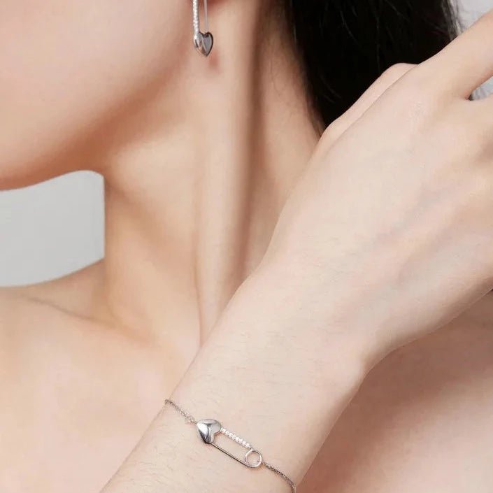 Wee Luxury Silver Bracelets Heart-Shaped Button Pin Bracelet Snake Chain Bracelet