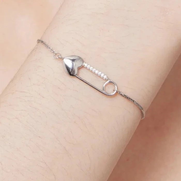 Wee Luxury Silver Bracelets Heart-Shaped Button Pin Bracelet Snake Chain Bracelet