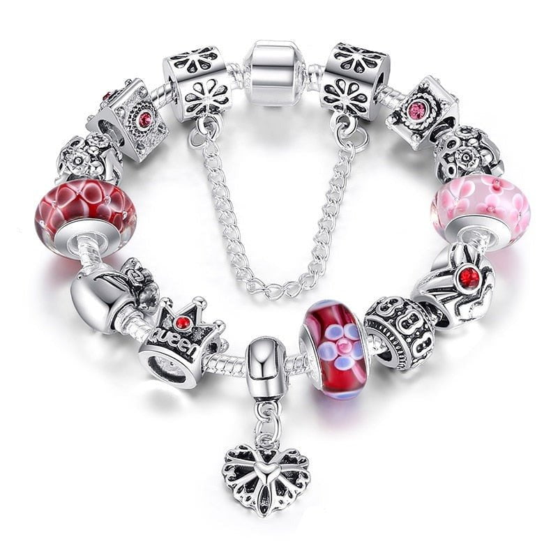 Wee Luxury Silver Bracelets Red 18cm PA1823 Queen Jewelry Silver Plated Charms Bracelet