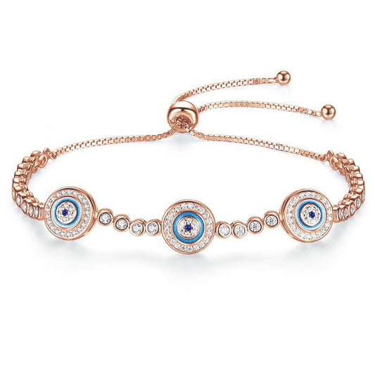 Wee Luxury Silver Bracelets Rose Gold Color / 25cm / Gold-color Sterling Silver Evil Eye Bracelet with 925 Silver