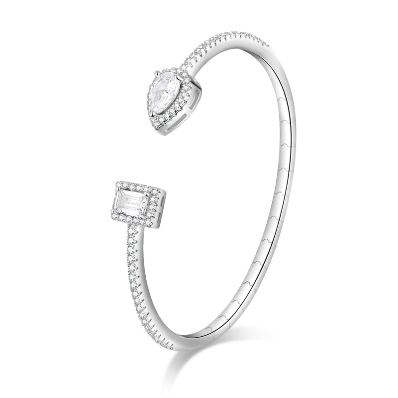 Wee Luxury Silver Bracelets SB32814-W Classic 925 Sterling Silver Open Bracelet Pave Shining Zircon