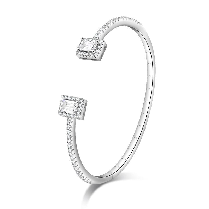 Wee Luxury Silver Bracelets SB33622-W Classic 925 Sterling Silver Open Bracelet Pave Shining Zircon