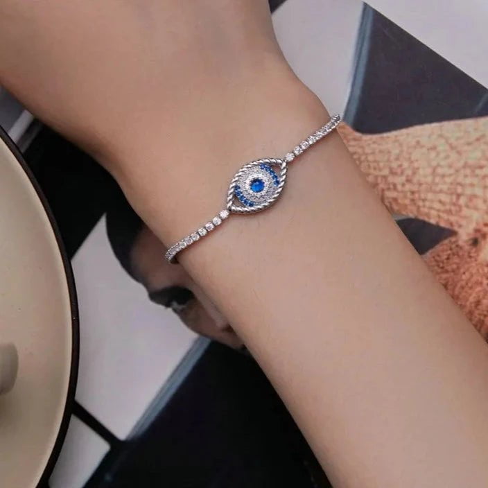 Wee Luxury Silver Bracelets Shiny Zircon Devil's Eye Chain Bracelet For Women