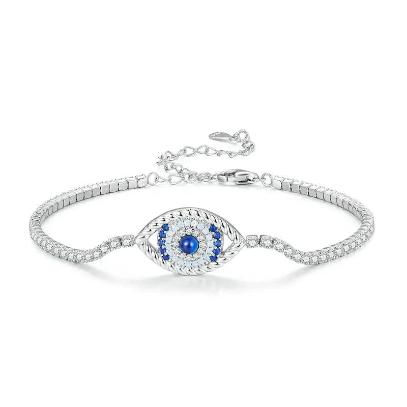 Wee Luxury Silver Bracelets Shiny Zircon Devil's Eye Chain Bracelet For Women