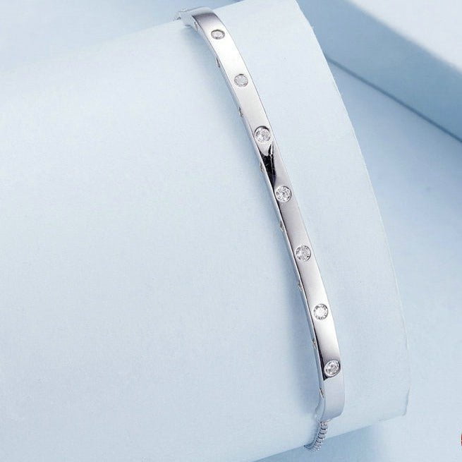 Wee Luxury Silver Bracelets Silver Adjustable Bracelet Pave Setting CZ Bangles