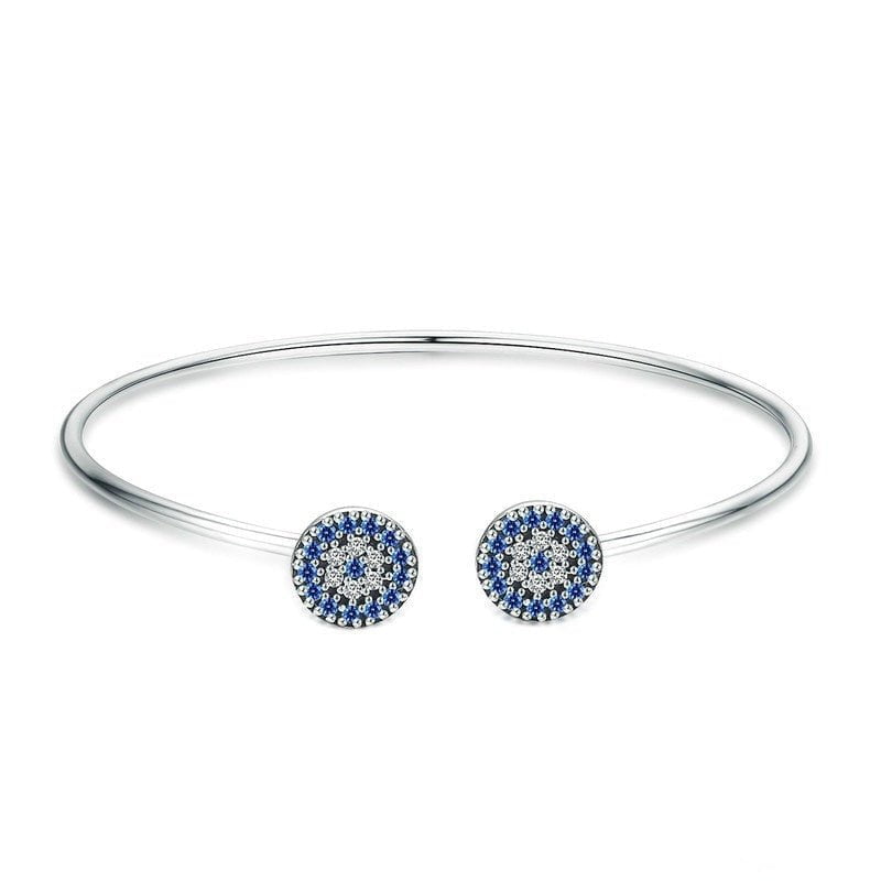 Wee Luxury Silver Bracelets Silver Blue Zircon Lucky Eyes Silver Cuff Bracelet For Women