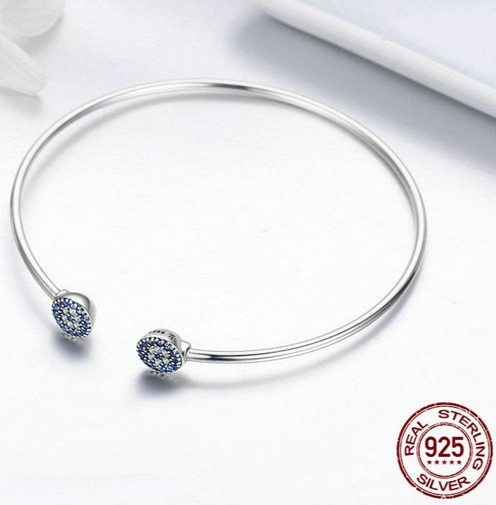 Wee Luxury Silver Bracelets Silver Blue Zircon Lucky Eyes Silver Cuff Bracelet For Women