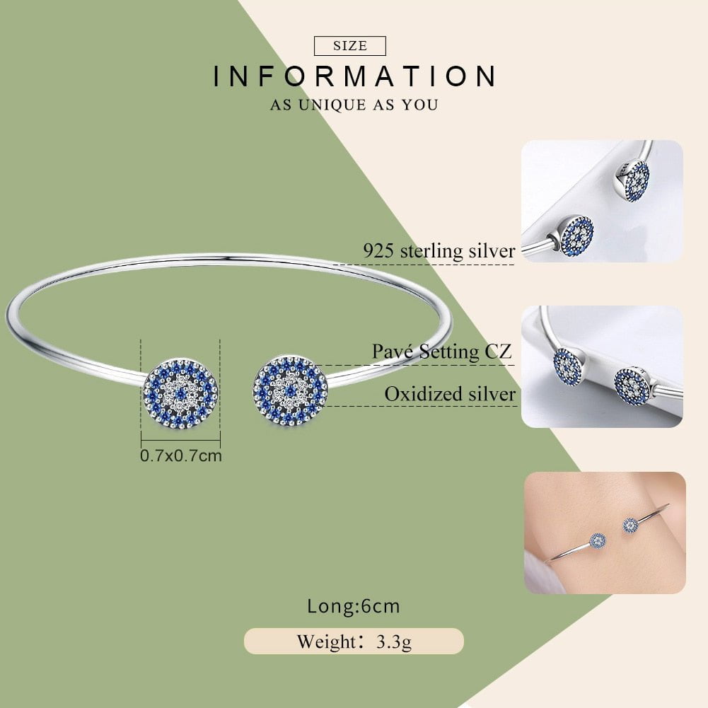 Wee Luxury Silver Bracelets Silver Blue Zircon Lucky Eyes Silver Cuff Bracelet For Women