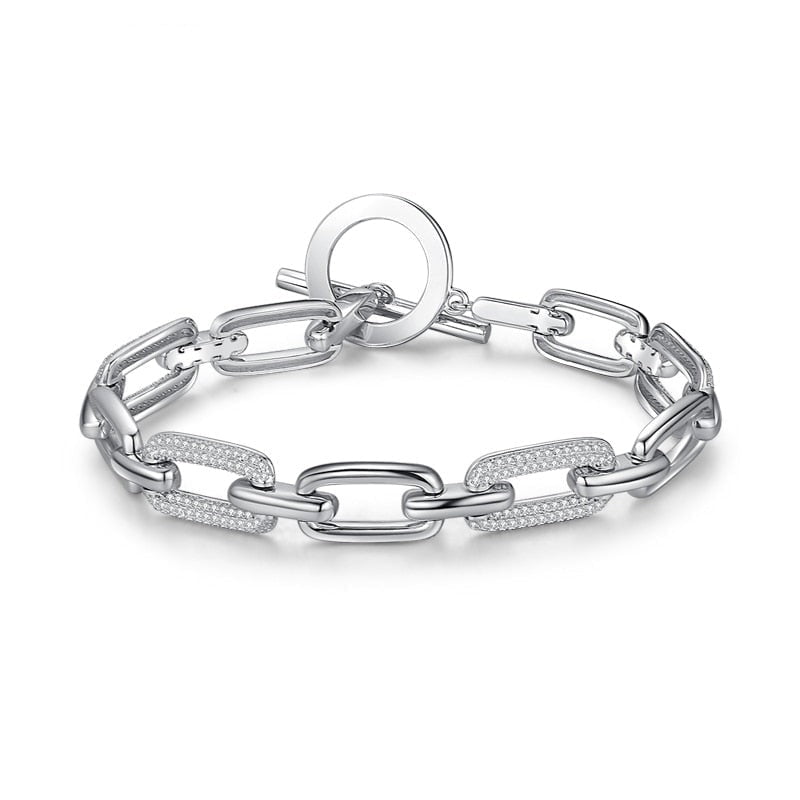 Wee Luxury Silver Bracelets Silver Cuban Chain Link Silver Bracelet with Zircon Stones