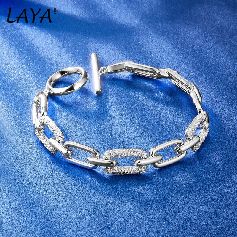 Wee Luxury Silver Bracelets Silver Cuban Chain Link Silver Bracelet with Zircon Stones