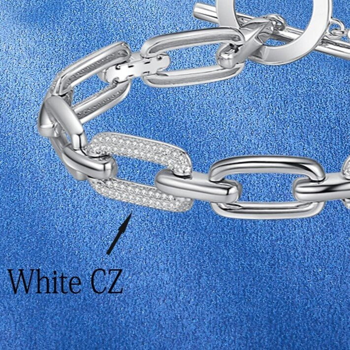 Wee Luxury Silver Bracelets Silver Cuban Chain Link Silver Bracelet with Zircon Stones