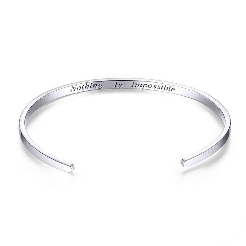 Wee Luxury Silver Bracelets Silver Cuff Engrave Courage Bangle Bracelet