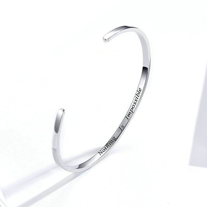 Wee Luxury Silver Bracelets Silver Cuff Engrave Courage Bangle Bracelet