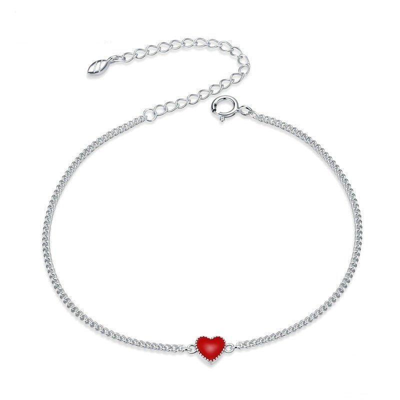 Wee Luxury Silver Bracelets Silver Minimalist Red Heart Chain Bracelet Silver