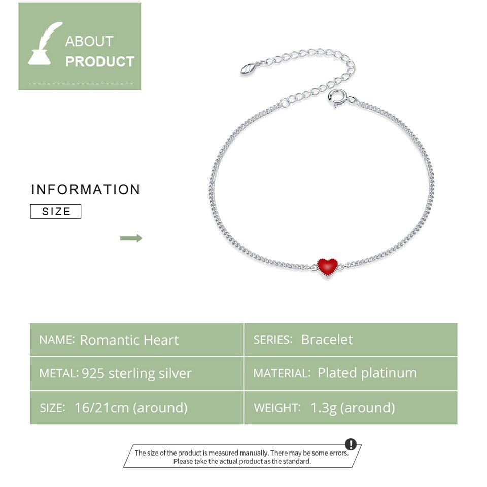 Wee Luxury Silver Bracelets Silver Minimalist Red Heart Chain Bracelet Silver