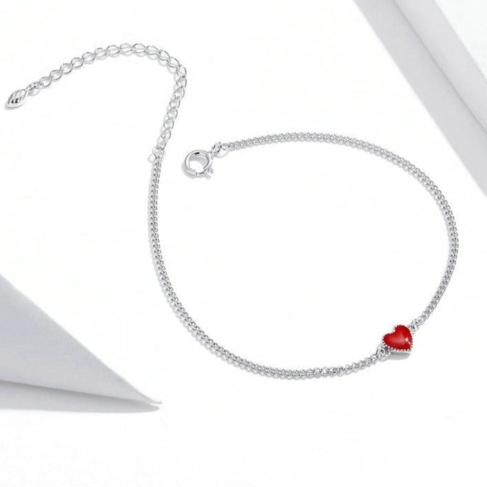 Wee Luxury Silver Bracelets Silver Minimalist Red Heart Chain Bracelet Silver