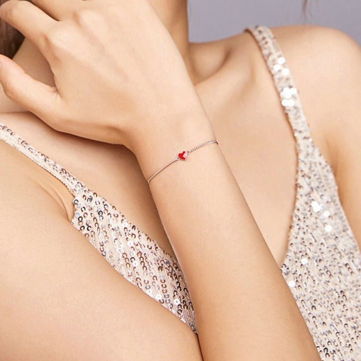 Wee Luxury Silver Bracelets Silver Minimalist Red Heart Chain Bracelet Silver