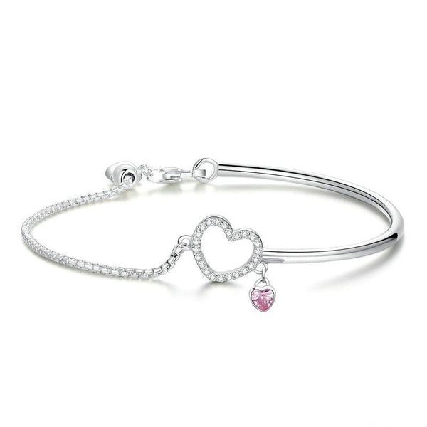 Wee Luxury Silver Bracelets Silver Romantic New Heart Pink CZ Chain Link Bangles Bracelets