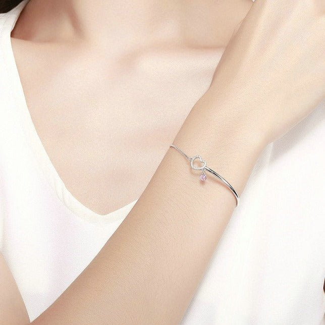 Wee Luxury Silver Bracelets Silver Romantic New Heart Pink CZ Chain Link Bangles Bracelets