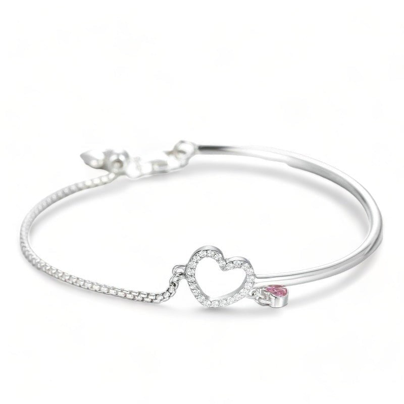 Wee Luxury Silver Bracelets Silver Romantic New Heart Pink CZ Chain Link Bangles Bracelets