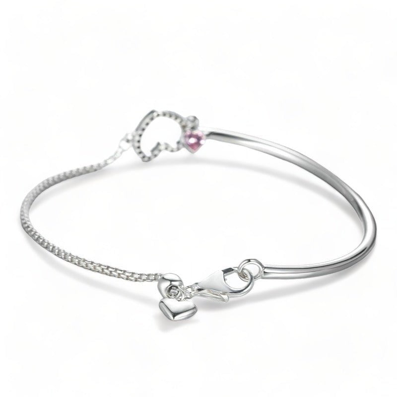 Wee Luxury Silver Bracelets Silver Romantic New Heart Pink CZ Chain Link Bangles Bracelets