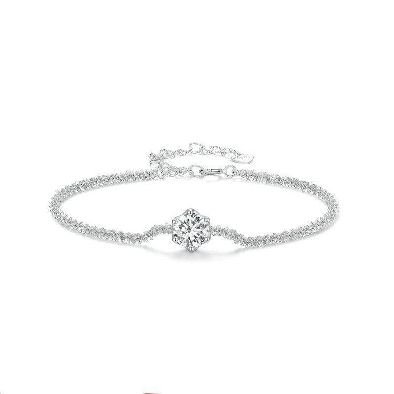 Wee Luxury Silver Bracelets Silver Round White Moissanite Bracelet for Women