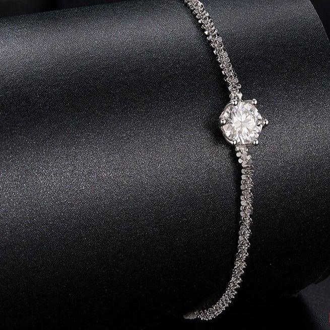 Wee Luxury Silver Bracelets Silver Round White Moissanite Bracelet for Women