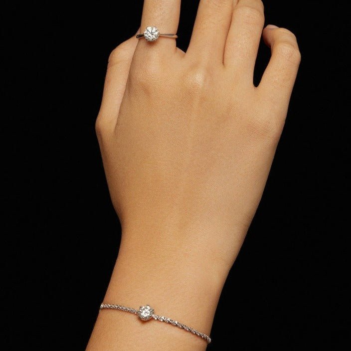 Wee Luxury Silver Bracelets Silver Round White Moissanite Bracelet for Women