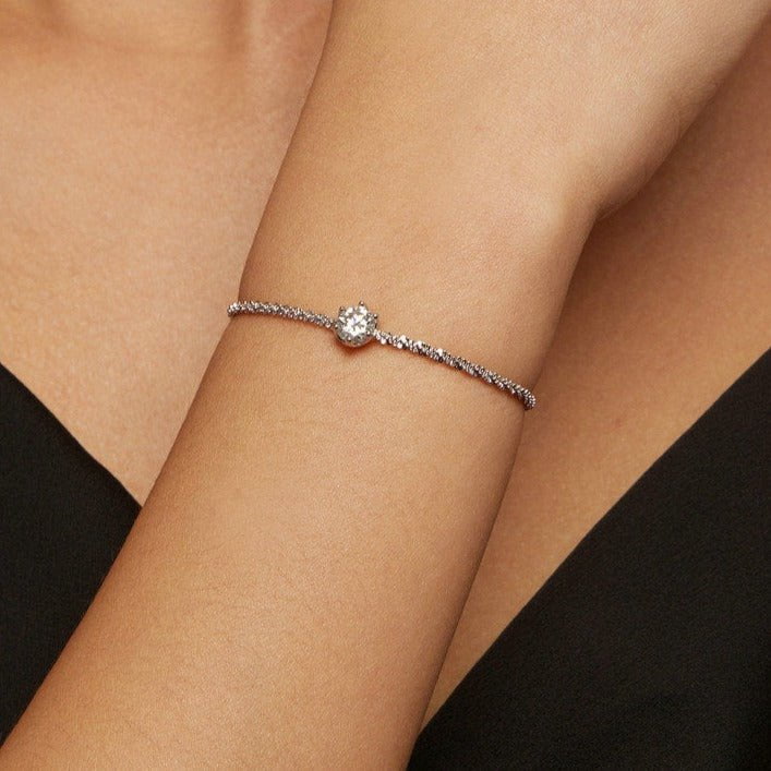 Wee Luxury Silver Bracelets Silver Round White Moissanite Bracelet for Women