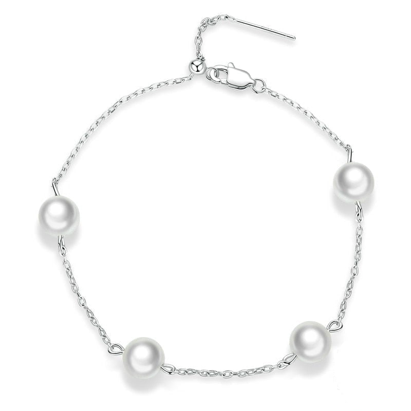 Wee Luxury Silver Bracelets Silver Shell Pearl Bead Silver Bracelet for Women