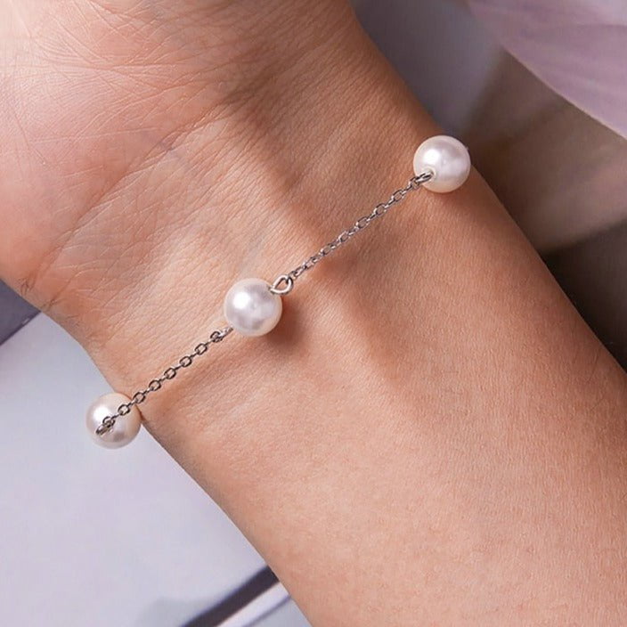 Wee Luxury Silver Bracelets Silver Shell Pearl Bead Silver Bracelet for Women