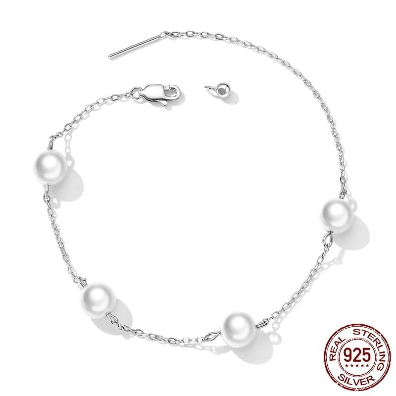 Wee Luxury Silver Bracelets Silver Shell Pearl Bead Silver Bracelet for Women