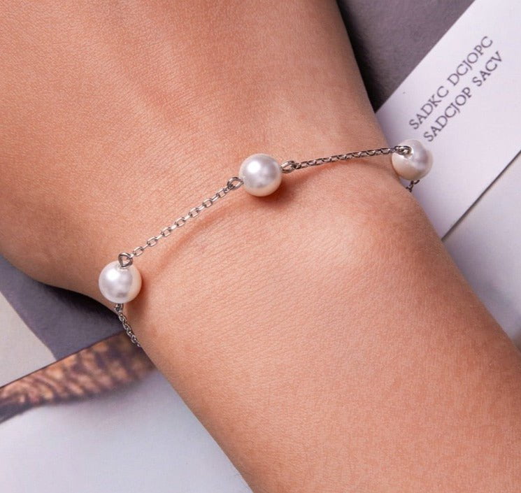 Wee Luxury Silver Bracelets Silver Shell Pearl Bead Silver Bracelet for Women