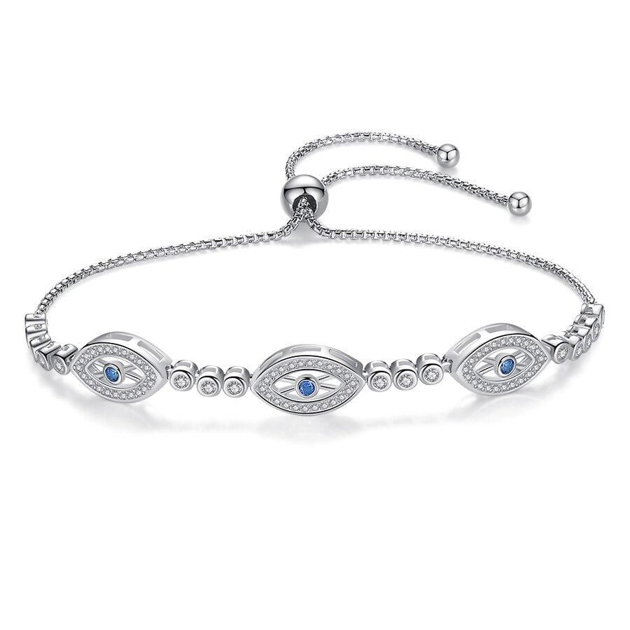 Wee Luxury Silver Bracelets Silver Sterling Silver Evil Eye Bracelet with Blue CZ Crystal