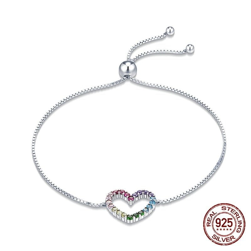 Wee Luxury Silver Bracelets Silver Zircon Chain Silver Heart Bracelet For Women