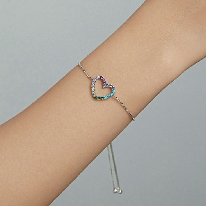 Wee Luxury Silver Bracelets Silver Zircon Chain Silver Heart Bracelet For Women