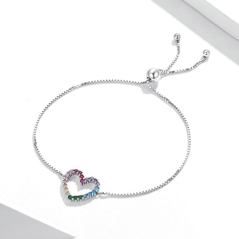 Wee Luxury Silver Bracelets Silver Zircon Chain Silver Heart Bracelet For Women