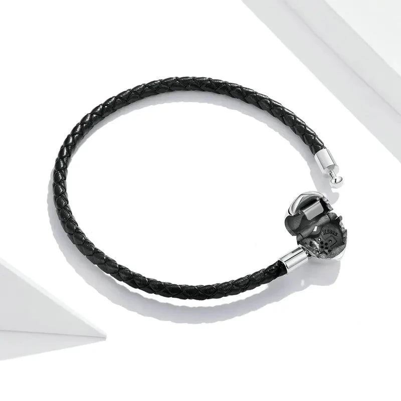 Wee Luxury Silver Bracelets Sterling Silver Black Basic Leather Bracelet