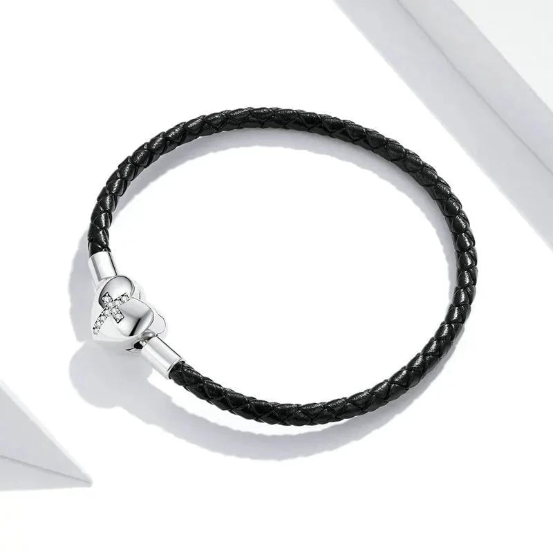 Wee Luxury Silver Bracelets Sterling Silver Black Basic Leather Bracelet