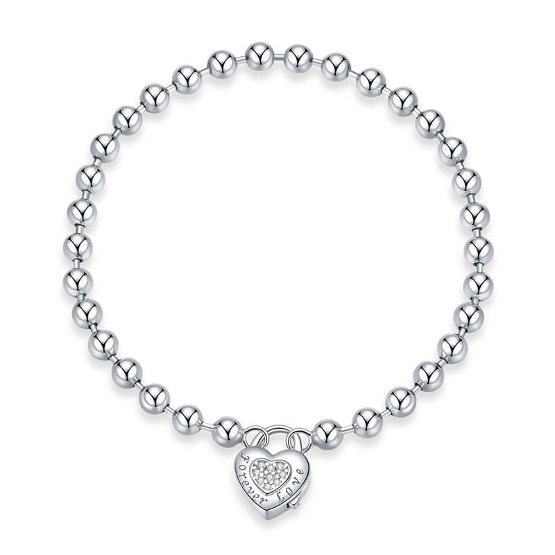 Wee Luxury Silver Bracelets Style 1 / 17cm Trendy Silver Bead Bracelet with Heart Charm
