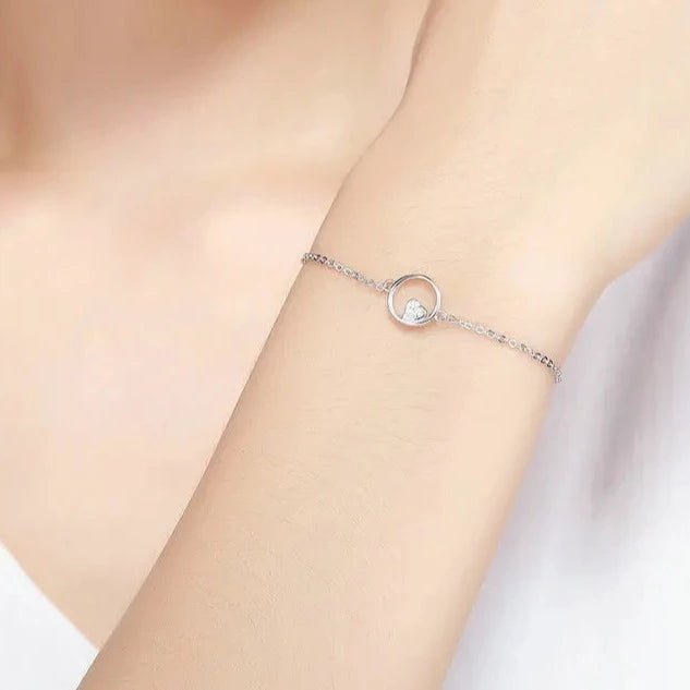 Wee Luxury Silver Bracelets Sweetheart Heart In Circle Chain Bracelets For Women