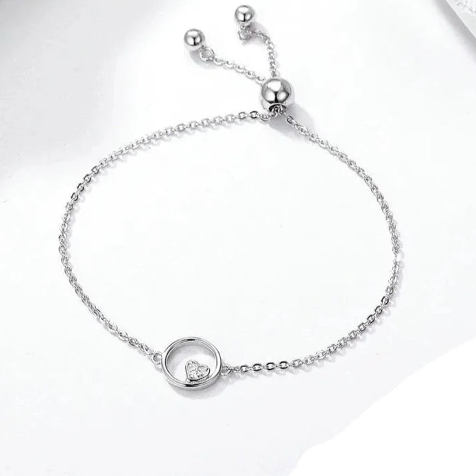 Wee Luxury Silver Bracelets Sweetheart Heart In Circle Chain Bracelets For Women