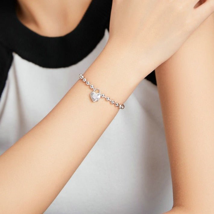 Wee Luxury Silver Bracelets Trendy Silver Bead Bracelet with Heart Charm