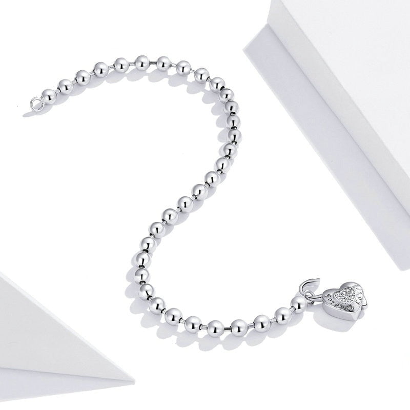 Wee Luxury Silver Bracelets Trendy Silver Bead Bracelet with Heart Charm