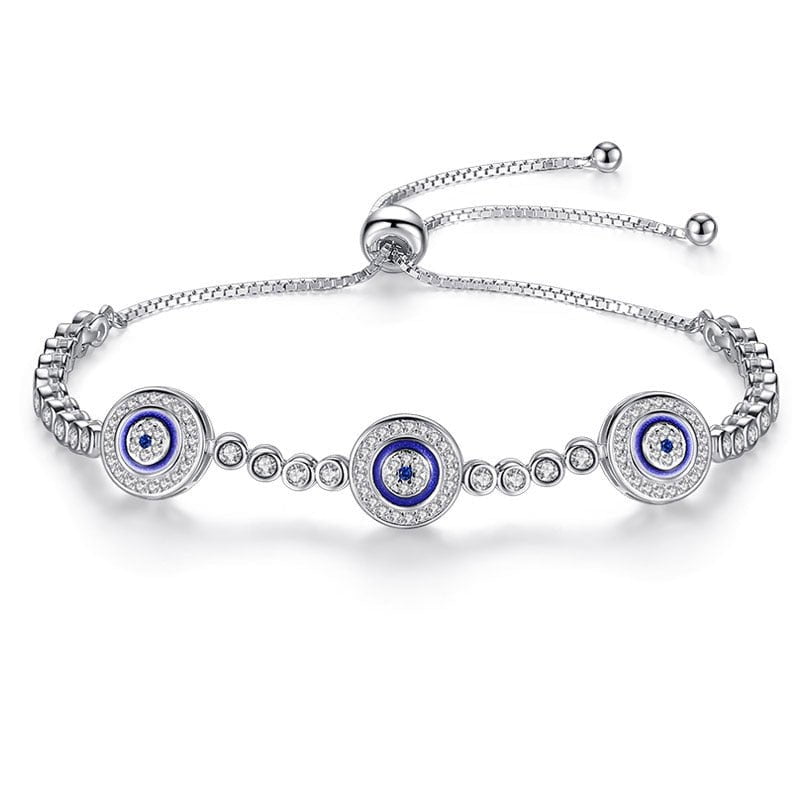 Wee Luxury Silver Bracelets White Gold Color / 25cm / Gold-color Sterling Silver Evil Eye Bracelet with 925 Silver