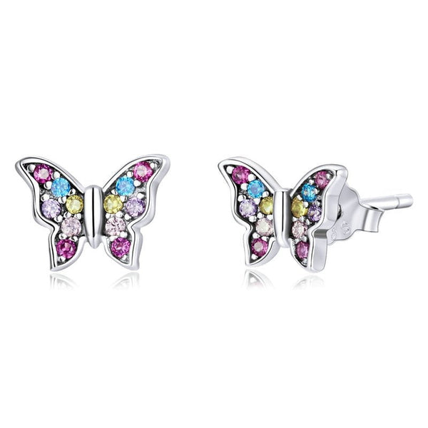 Wee Luxury Silver Earrings BSE515 Silver Colorful Zircons Butterfly Dragonfly Stud Earrings For Women