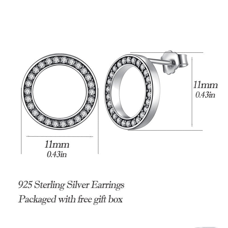 Wee Luxury Silver Earrings Forever Clear CZ 925 Sterling Silver Circle Round Stud Earrings