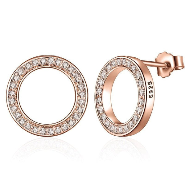 Wee Luxury Silver Earrings PAS437 / China Forever Clear CZ 925 Sterling Silver Circle Round Stud Earrings