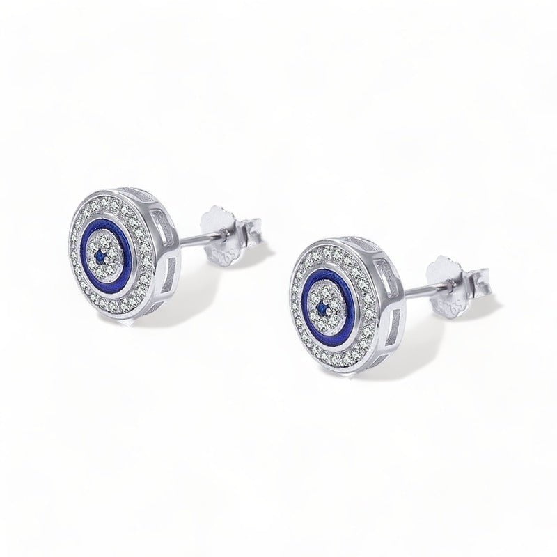 Wee Luxury Silver Earrings Silver Blue Zircon Lucky Eye Round Stud Earrings For Women